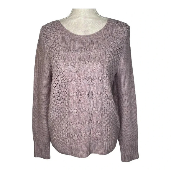 J. Crew Sweater Women's Medium Lilac‎ Lambs Wool Hand Chunky Knit Rib Trim - Picture 6 of 6